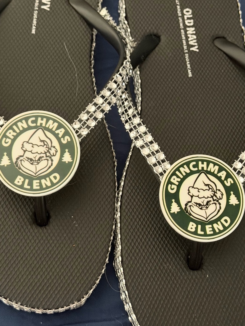 Black Grinchmas Blend Rhinestone Flip Flops